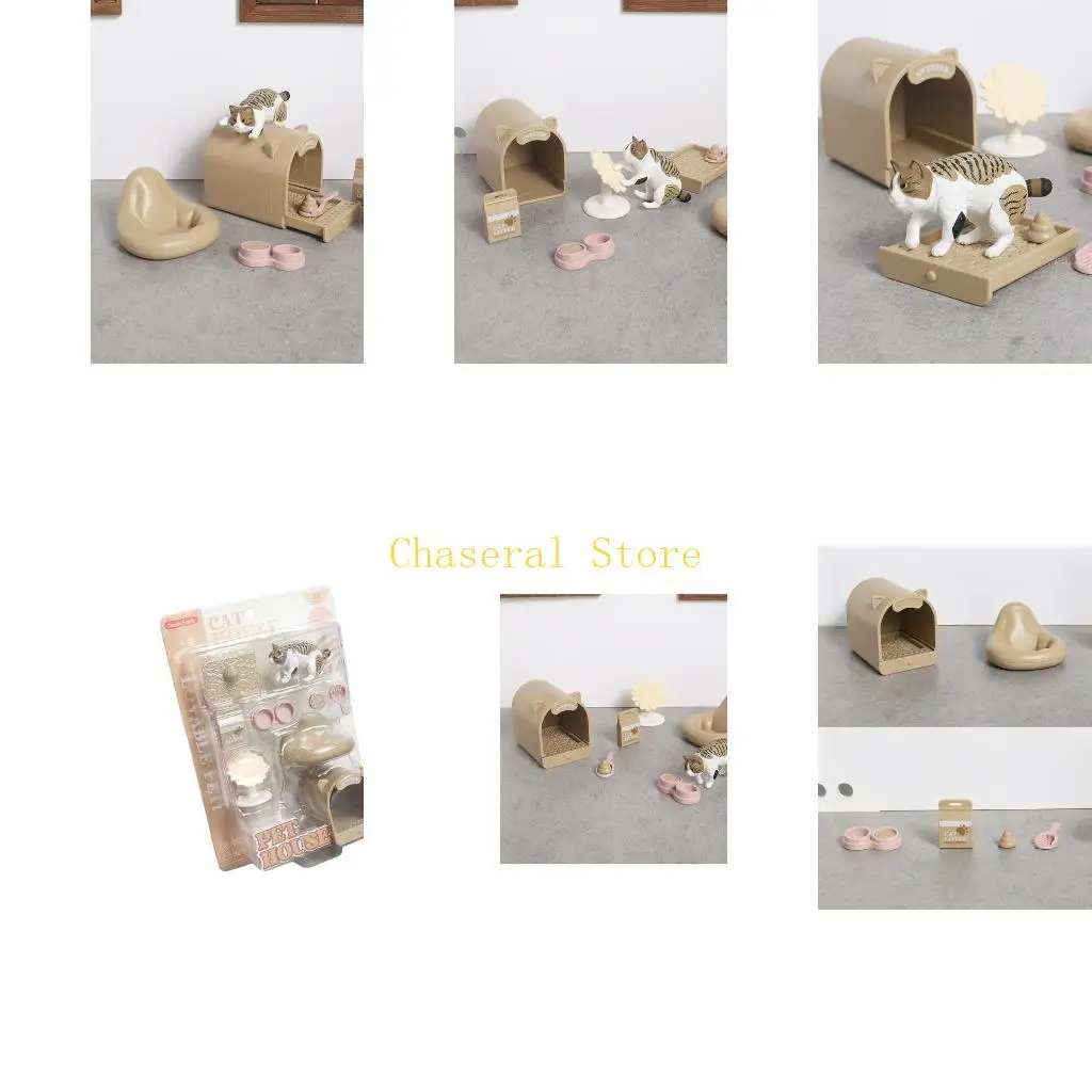E7CE Realistic Pet Figure Miniature Set for Dollhouses Display and Creative Use