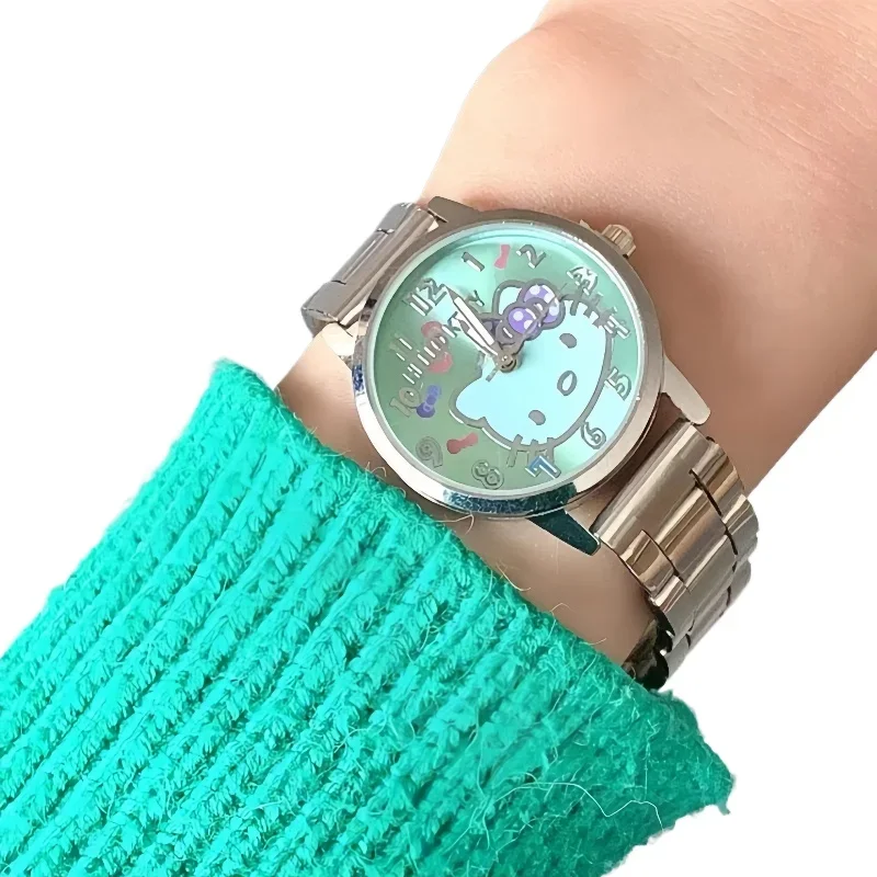 Miniso Anime Cartoon Sanrio Hello Kitty Stainless Steel Waterproof Round Quartz Adult Watch Boys Girls Students Watch Gifts