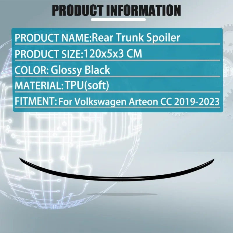 جناح سبويلر خلفي أسود لامع لسيارة Volkswagen VW Arteon CC 2019 2020 2021 2022 2023 أطقم سبويلر خلفية ضبط ABS