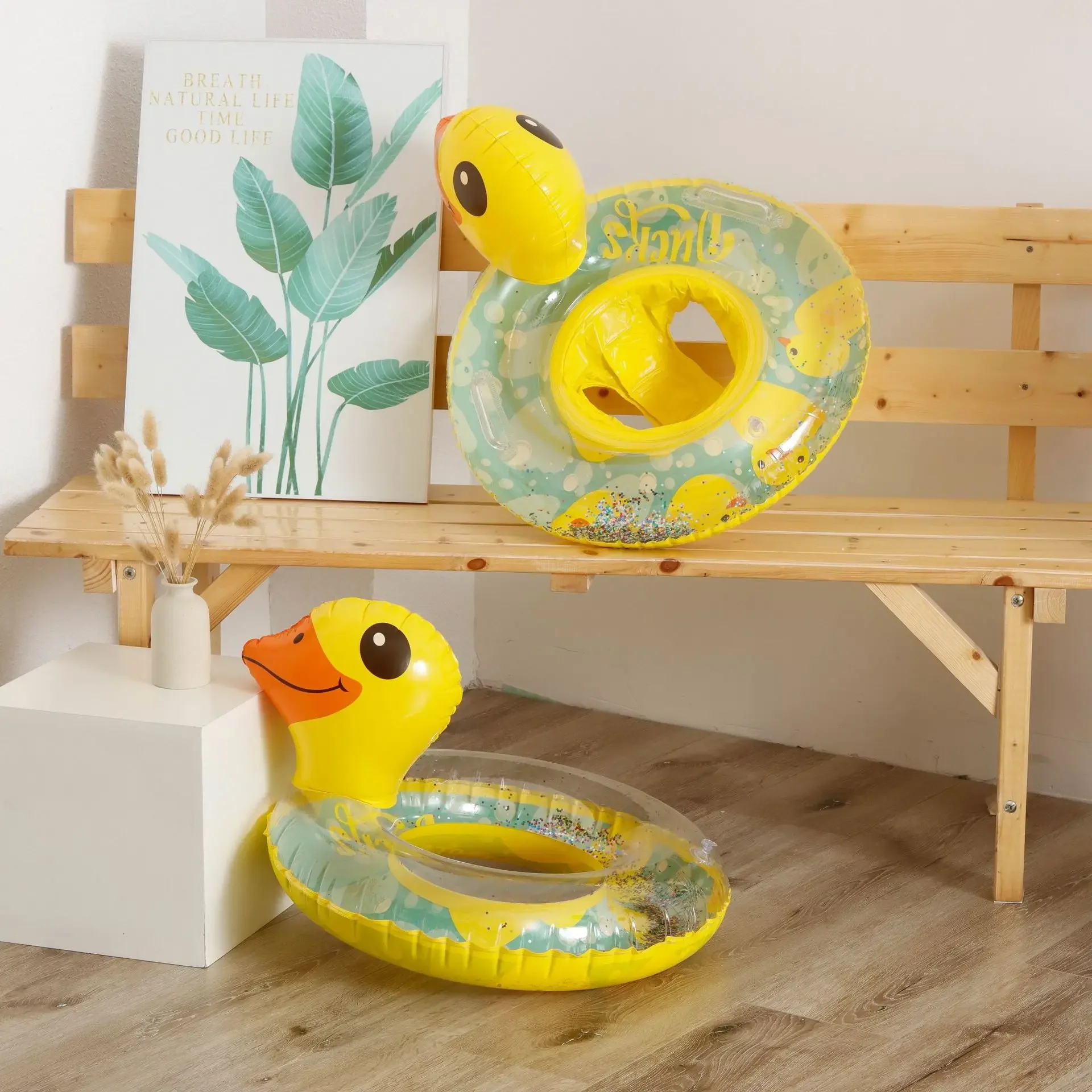 Sequined Yellow Duck Baby Swimming Ring Pool Float Inflatable Swimming Circle For Kids Children's Summer Beach Party Toys