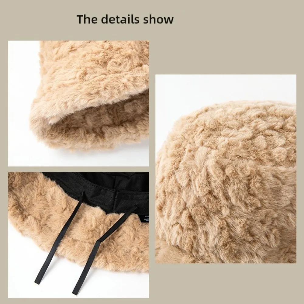 

New Warm Fisherman Hat Windproof Fluffy Fur Warm Hat Coldproof Bucket Hat for Outdoor Cycling Skiing