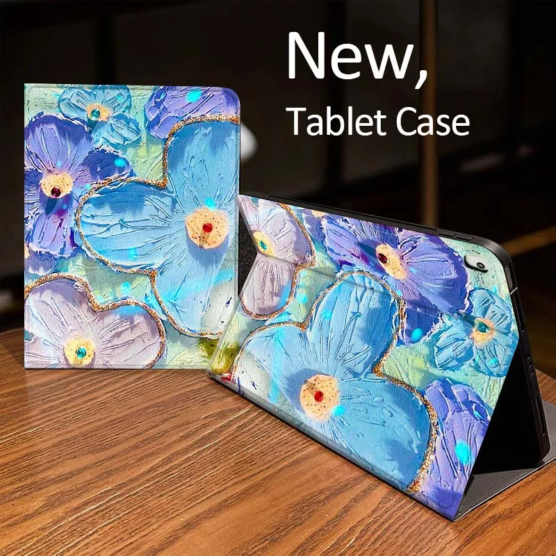 

Чехол с белыми цветами на синем фоне для iPad Pro mini Air 1 2 3 4 5 6 7 8 9-го поколения, 11-го поколения, M2 M3 M4, 6-го, 7-го, 10-го, 11-го поколений, планшетов 2025 года