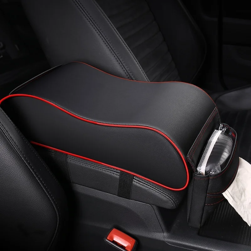 Accoudoir de console centrale de voiture en cuir PU, coussin ergonomique en forme de courbe, rangement de poche en tissu, cadeaux d'intérieur de voiture