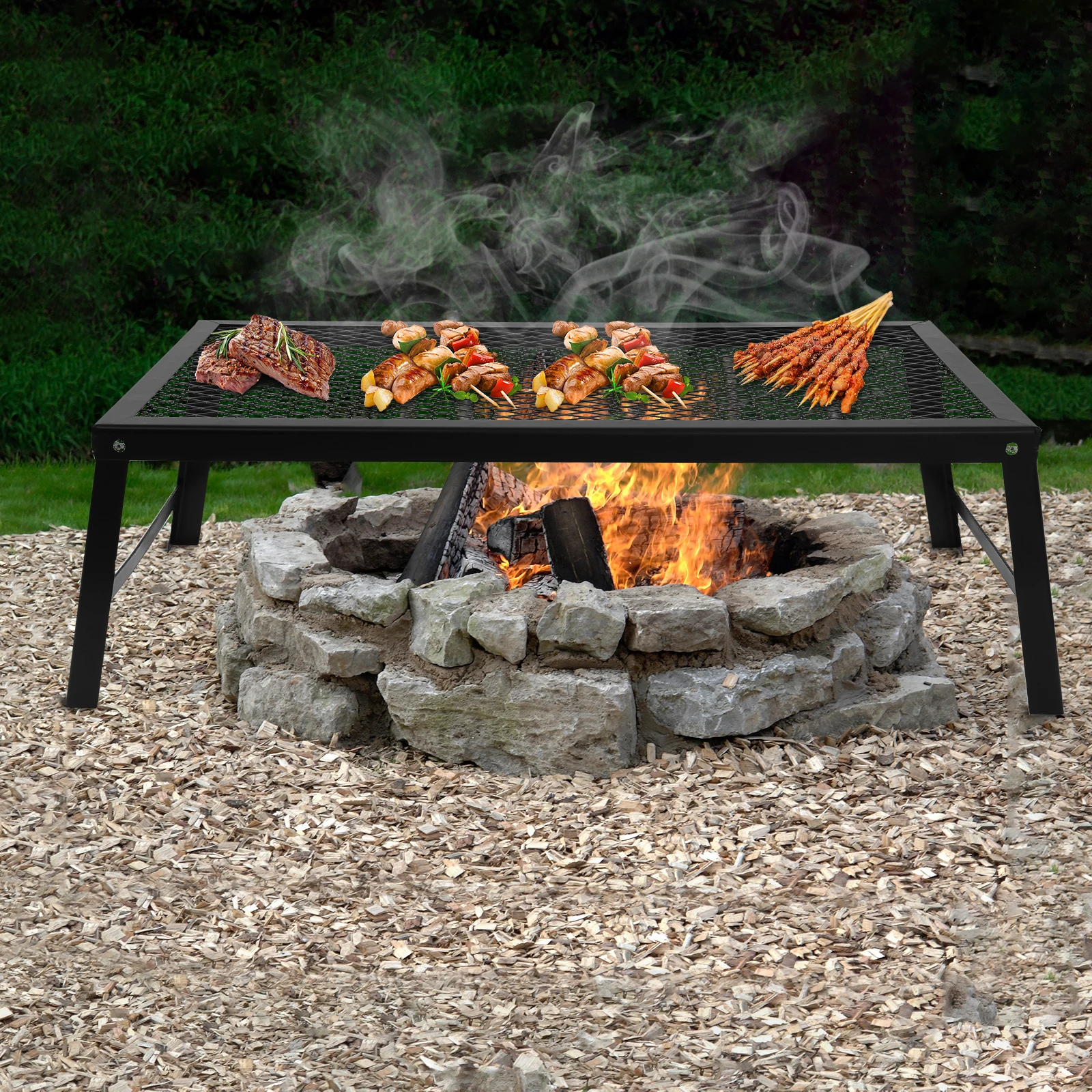 

Folding Outdoor Camping BBQ Grill Picnic Campfire Pit Over Fire Cooking Grate US