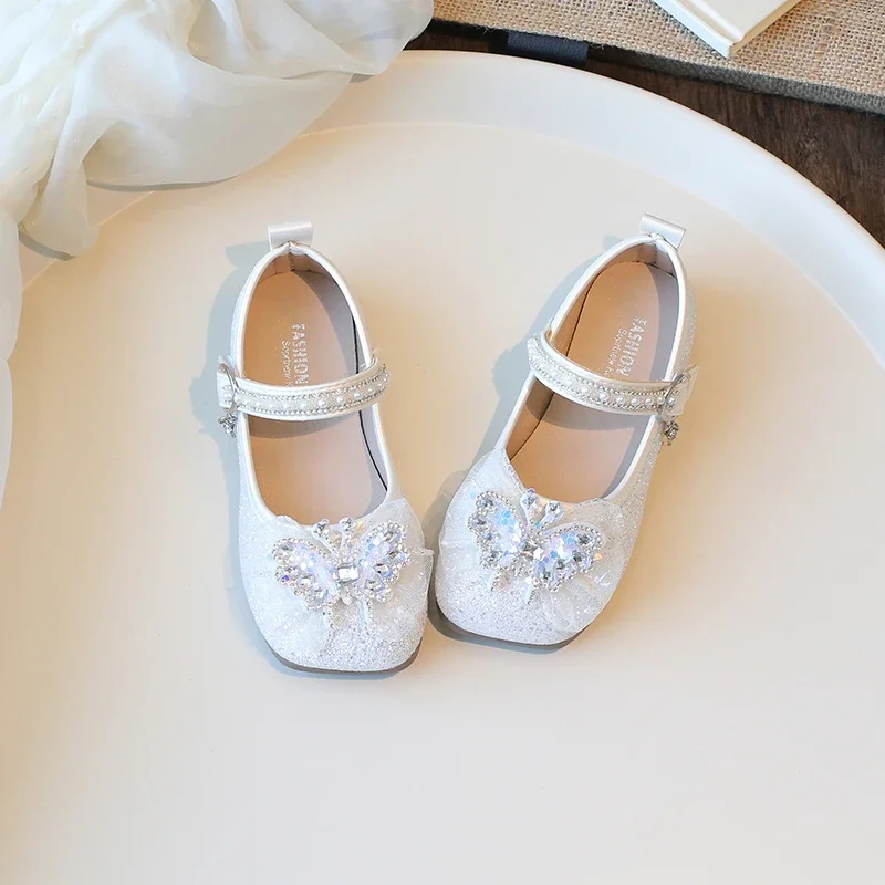 Sweet Children Princess Shoes Sequins Causal Little Girl Leather Shoes for Wedding Party Fashion Kids Causal Flat Shoes Elegant