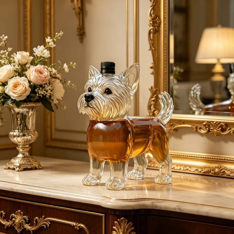 Yorkshire Terrier Dog Shaped Whiskey Decanter Glass Bottle Animal Liquor Decanter for Wine Bourbon Vodka Home Bar Party Decor