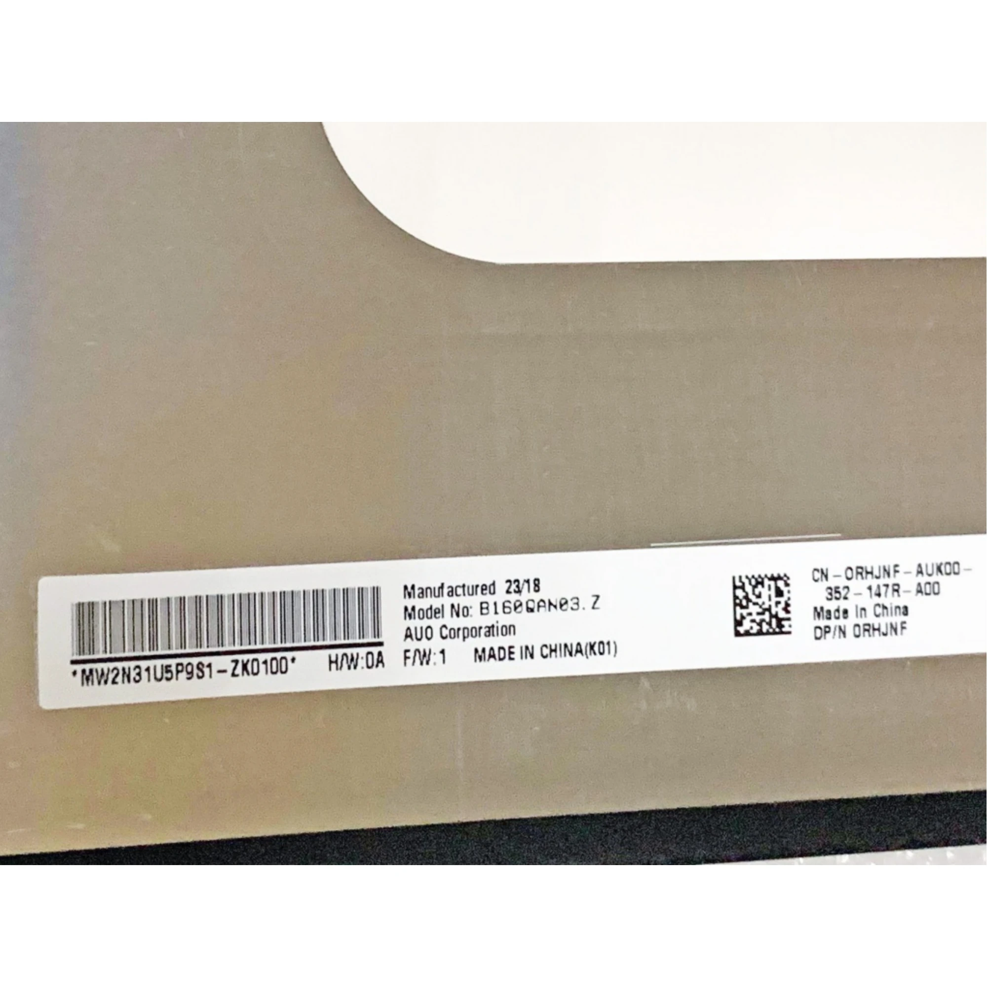 B160QAN03.Z 2560x1600 IPS 16.0'' 165Hz 40 pins Original Panel Matrix Laptop LCD screen