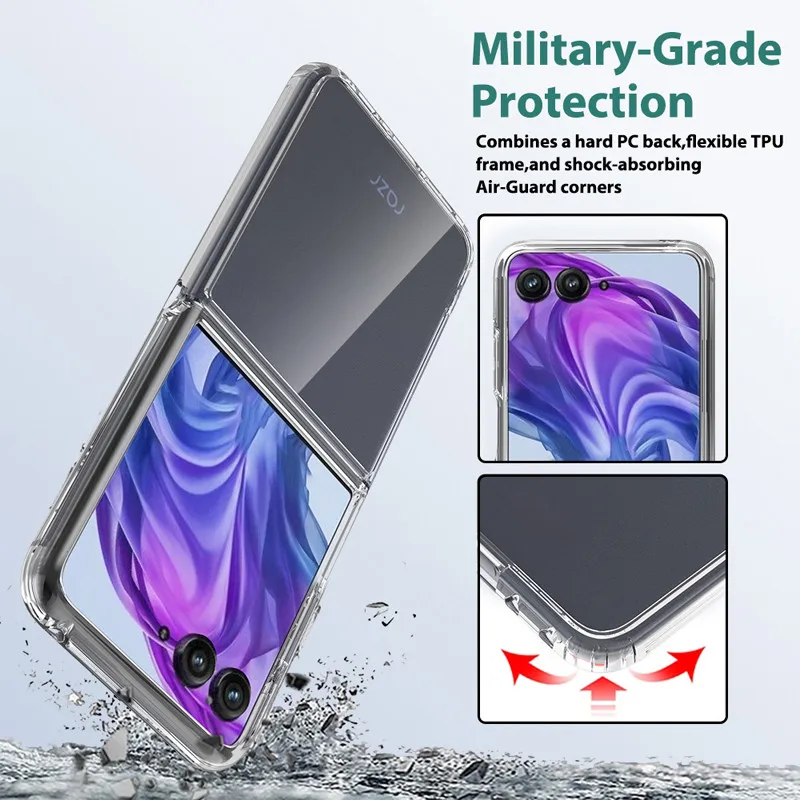 

For Motorola Moto Razr 50 60 Ultra, Razr+ 2024 2025 Case ELVEV Anti-drop TPU Hard PC Transparent Phone Cover
