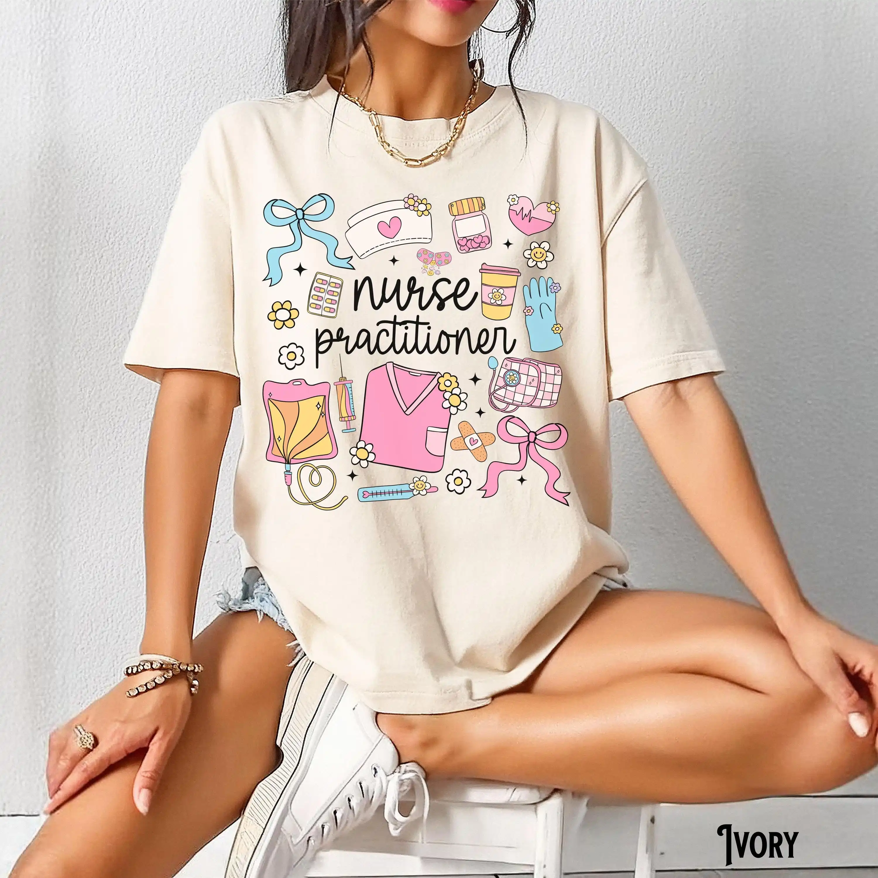 Nurse Practitioner Shirt, NP Tee, Nursing T-Shirt, Whimsical, Retro, Doodle, Nurse Life, Graduation, Appreciation, NP Gift
