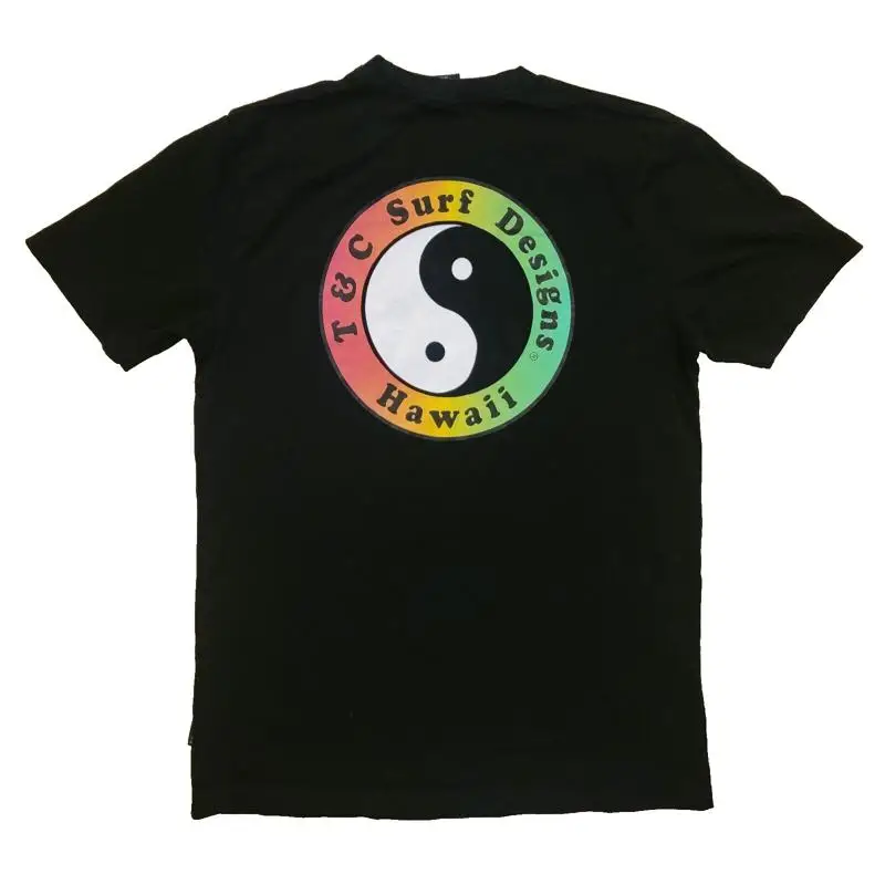 T C Town And Country Surf Men Shirt Small Hawaiian Black S Vtg Yin 82437