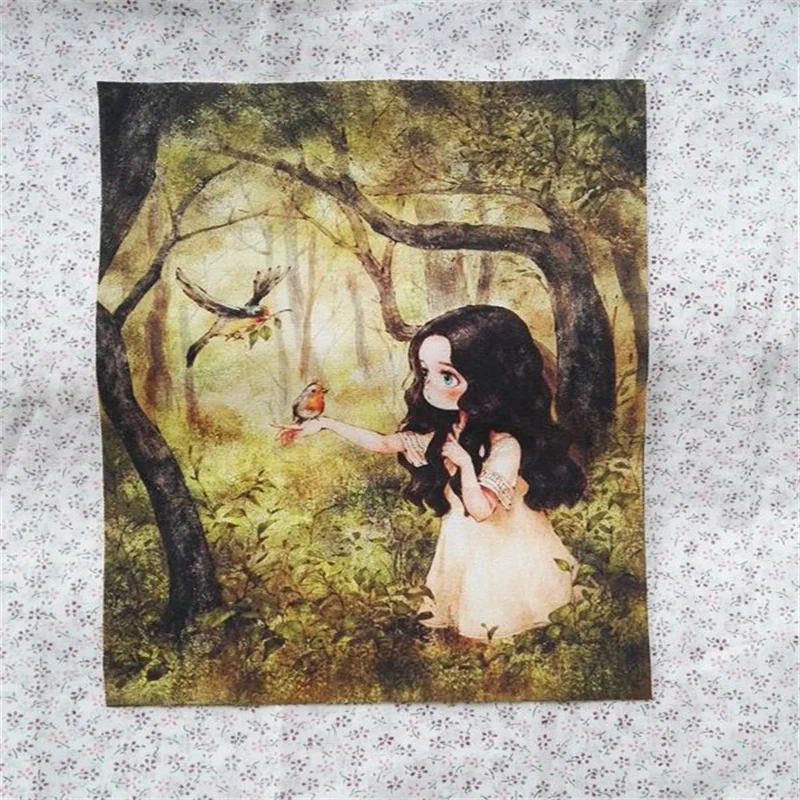Syunss 1PCS Cute Girls Printed Hand Dyed Cotton Linen Fabric Telas Sewing DIY Patchwork Hand Embroidery Quilting Bags Tecido