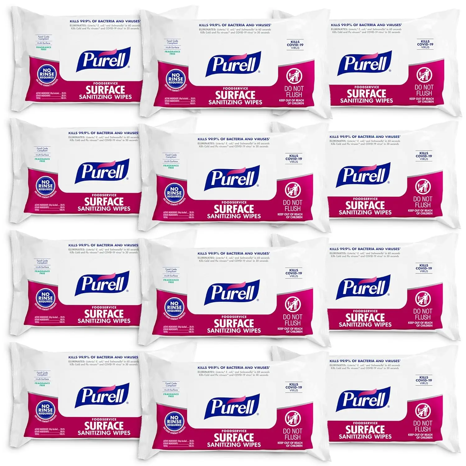 

Foodservice Surface Sanitizing Wipes, 72 Count Flowpack, 7.4" x 9" Wipes (Pack of 12) – 9371-12