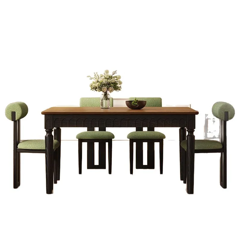 

Antique solid wood dining table, French retro, rectangular table and chair combination