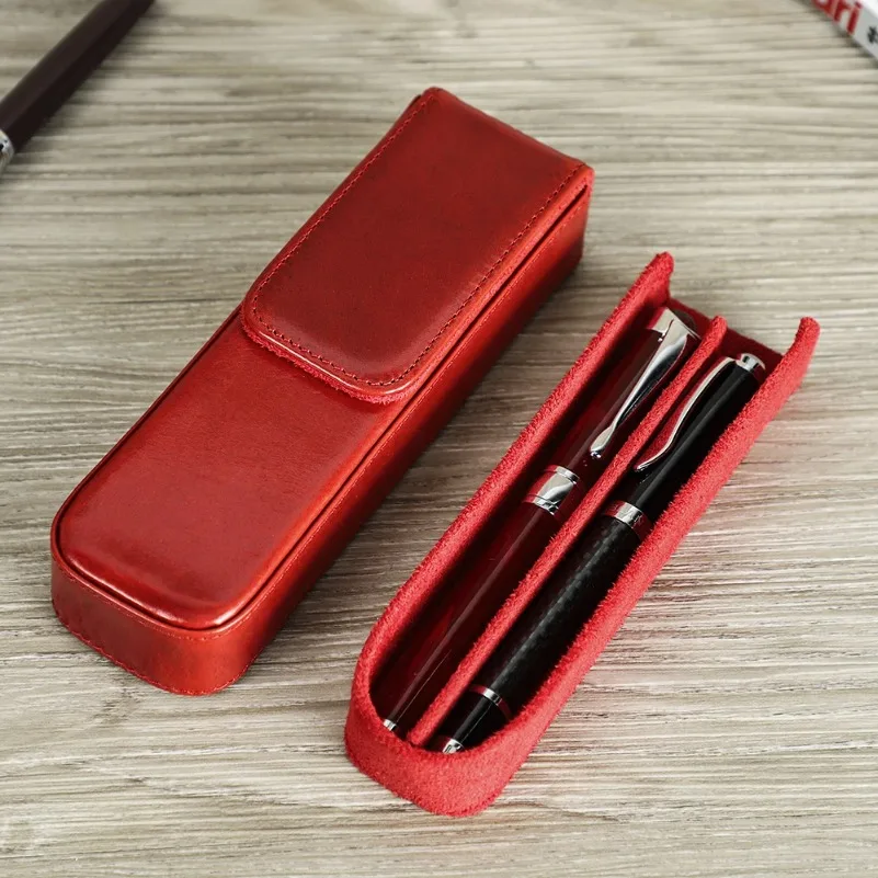 

Элегантный футляр для ручек из натуральной кожи, для женщин и мужчин, на 2 ручки, дорожный органайзер для хранения, для офиса, школы, колледжа, для ручек, карандашей и канцелярских принадлежностей