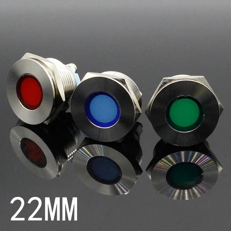 

LED Metal Indicator light 22mm flat round Signal lamp LIGHT 3V 6V 12V 24V 220v screw connect red yellow blue white