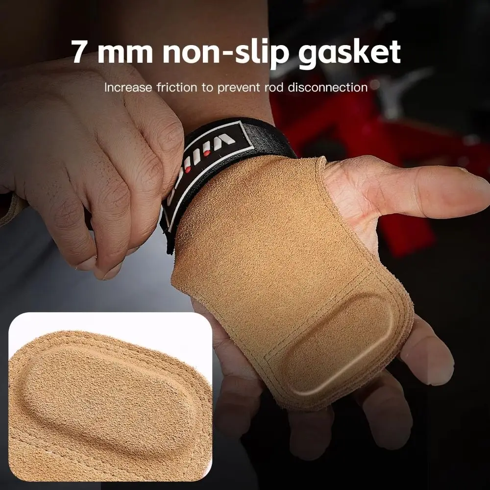 

1 Pair Raised Anti-slip Cowhide Gym Gloves Wear-resistant Leather Fitness Lifting Straps Durable Adjustable