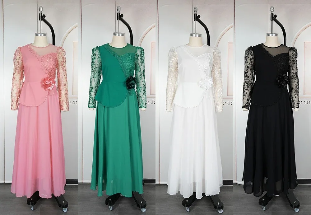 

Elegant African Dresses for Women Patchwork Long Sleeve A Line Pleated Muslim Fashion Abayas Dashiki Robe Kaftan Long Dress