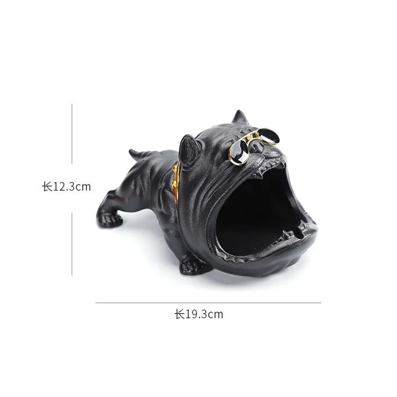 Creative Matte Black Ceramic Ashtray Cartoon Animal Big Mouth Dog Ashtray Windproof Car Desktop Storage Box Birthday Gift Decor