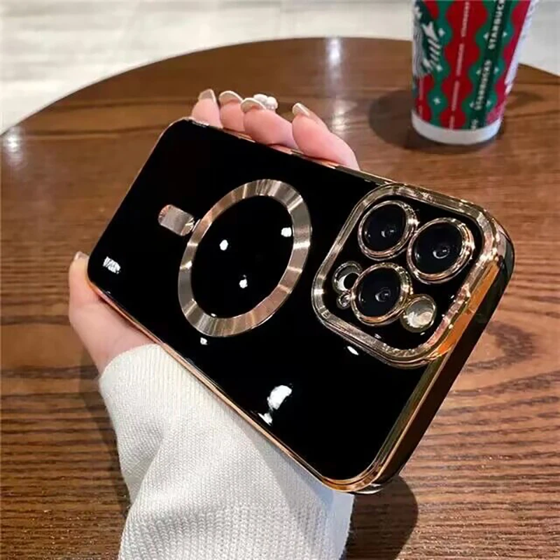 Luxury Electroplated For Magnetic Wireless Charging Case For iPhone 15 14 13 12 11 Pro Max Plus With Camera Lens Protecto Cover image 4