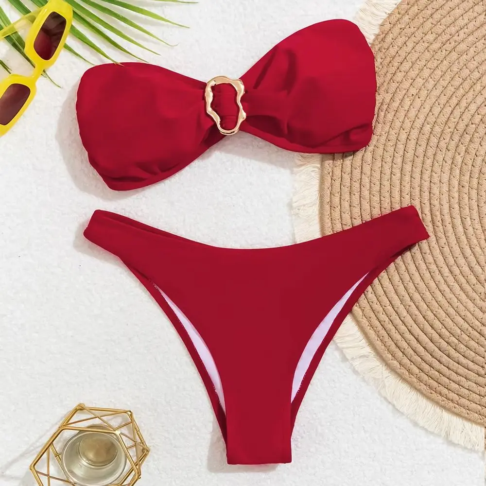 2Pcs/Set Fashion Summer Beach Bikini Push-Up Casual Women Swimsuit Bandeau Bathing Suit Beachwear Vacation