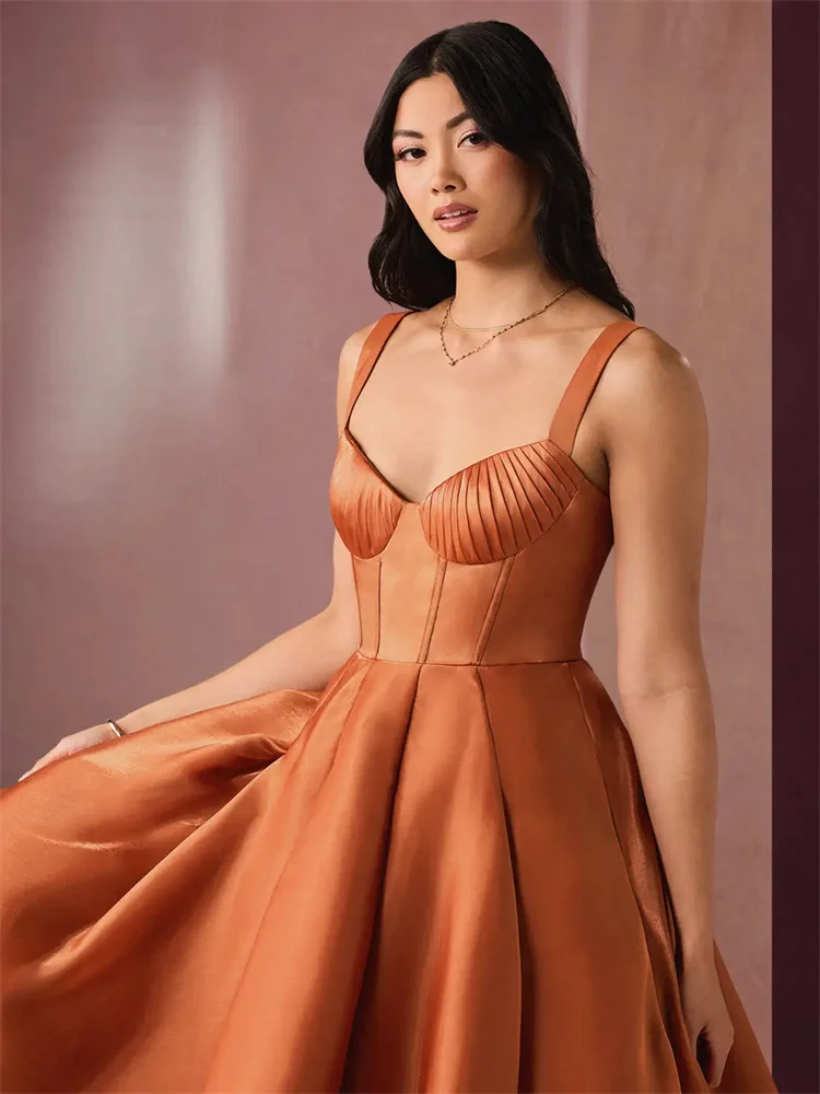 Customized Exquisite Mid-length A-line Dress, Sleeveless Sweetheart Neckline, Tight-fitting Boned Bra, Draped Skirt Evening Gown