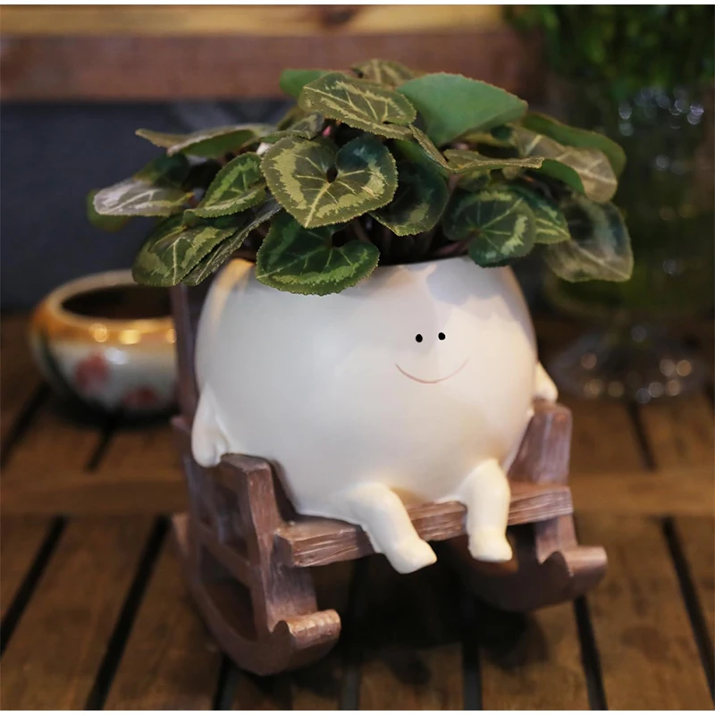 

Rocking Chair Face Planter Pot High-value Cute Succulent Planter For Balcony Patio & Desktop Creative Resin Plant Pot