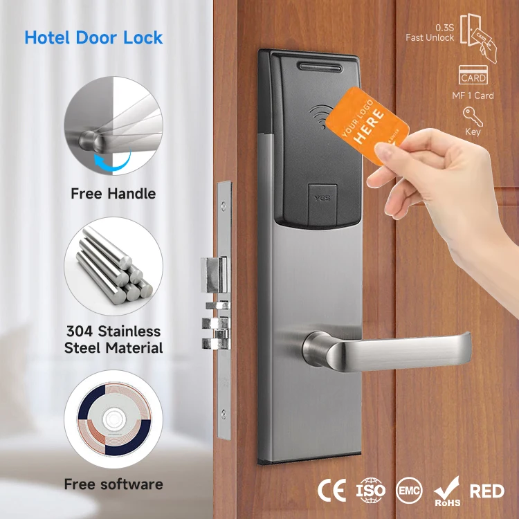 

Card Electronic Door Handle Lock Smart Stainless Steel Hotel Wireless Door Lock