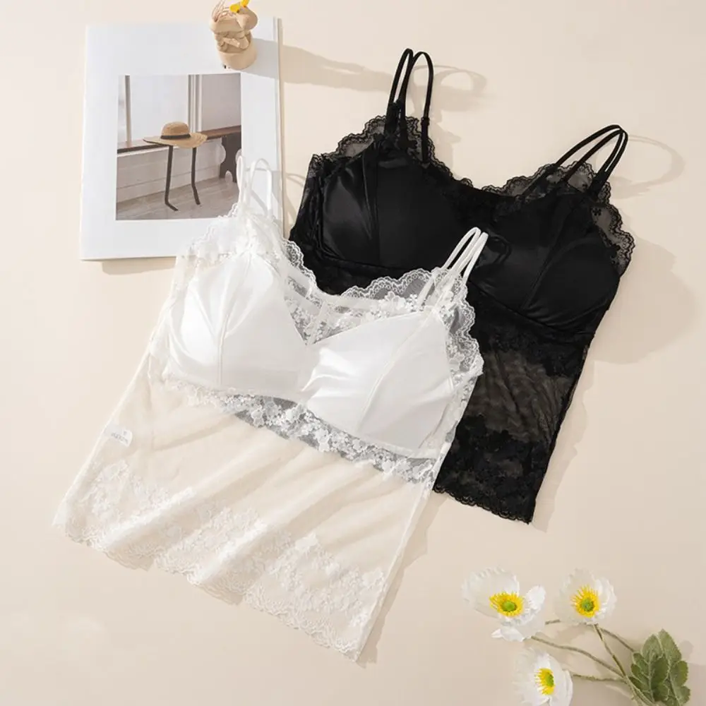 

Fashion Mesh Transparent Lace Camisole Sleeveless Slim Fit Lace Sling Crop Tops Undershirt Thin Suspender Vest Women