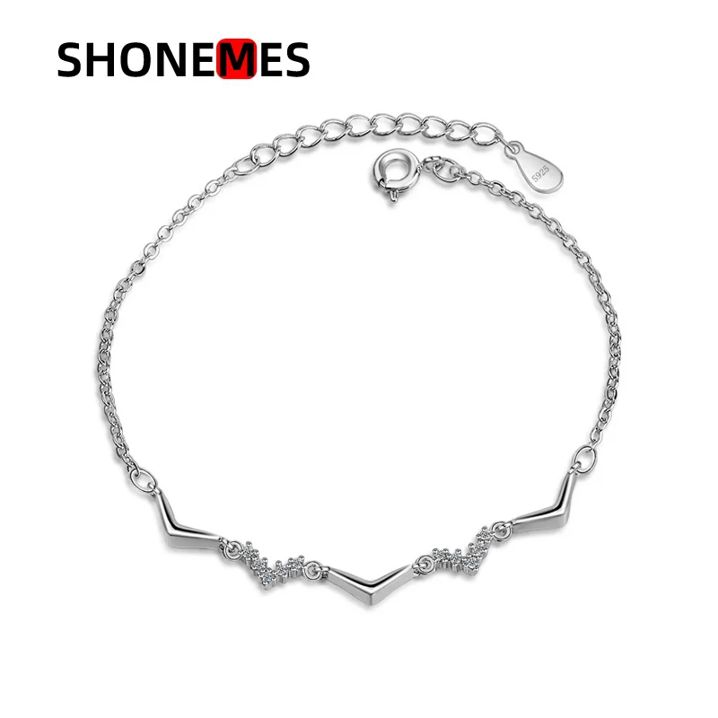 Shonemes Women Bracelets Stylish Cubic Zirconia V Hand Chains Jewelry Gifts for Female