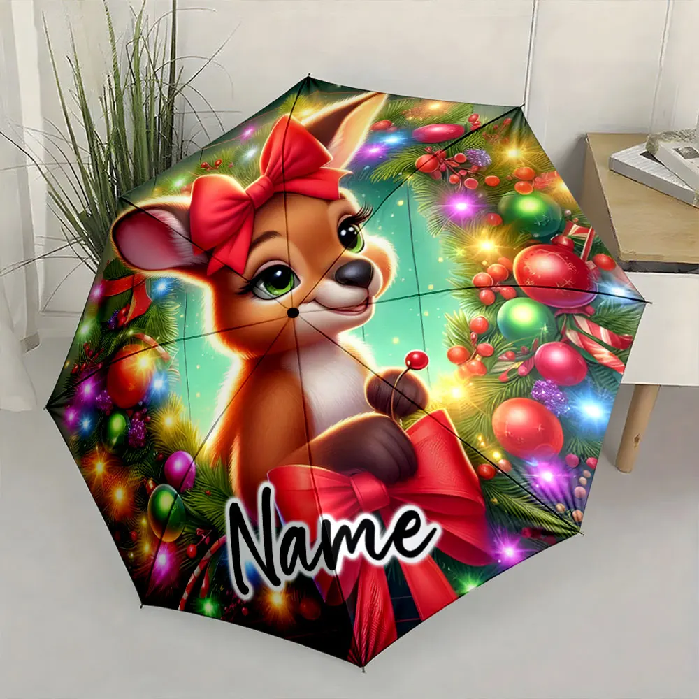 Custom Name  Festive Animal Design Umbrella for Holiday Cheer Print 8 Iron Ribs Folding Umbrella Auto-Open Fashion Sunshade