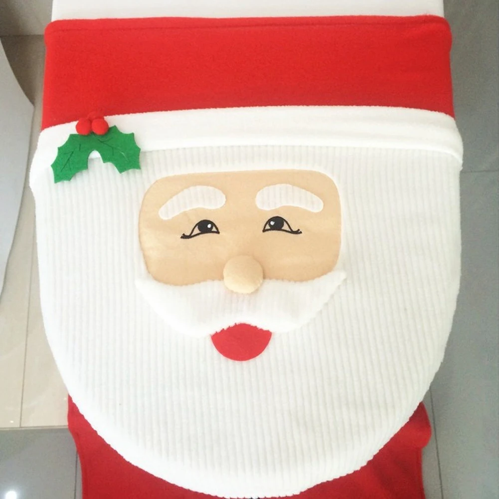 3pcs SET Merry Christmas Santa Toilet Seat Cover 3D Cartoon Bathroom Mat Toilet Cover water uptake Bath Festival Holiday Decor