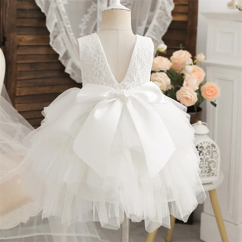 Flower Girls Dress 2-6 Yrs Backless Lace Girls Princess Dresses Sleeveless Wedding Birthday Party Evening Gown Baby Summer Dress