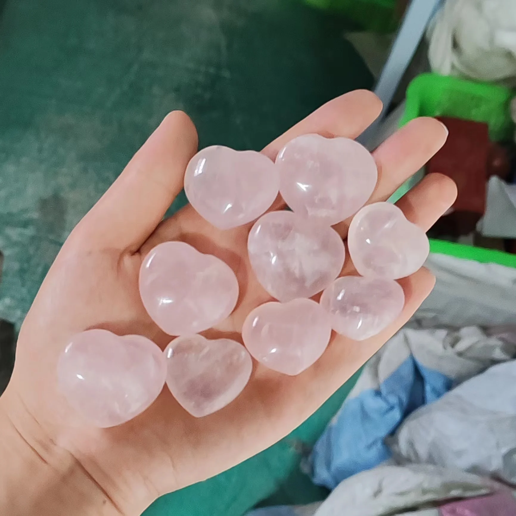 Natural Crystal Stone Love Heart Carving Reiki Healing Rose Quartz Decoration