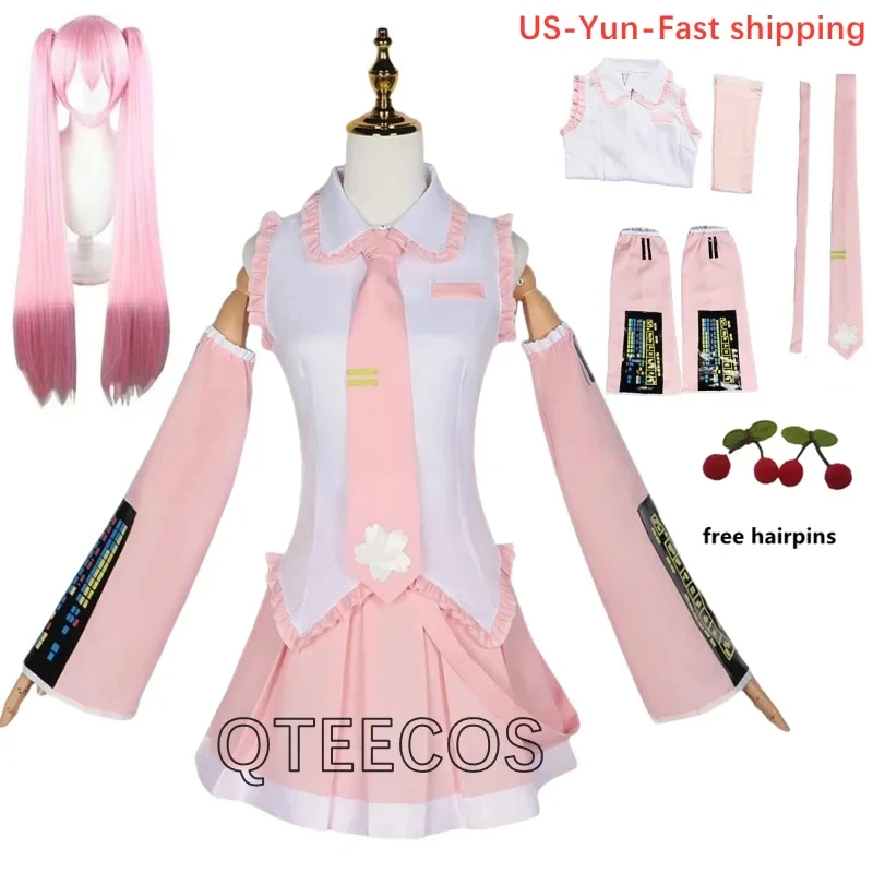 

Pink Miku Cosplay Costume Anime Performance Uniform Suit Wig Girls Spring Sakura Cherry Hairpins Halloween Outfitss,3'f.5;j.8