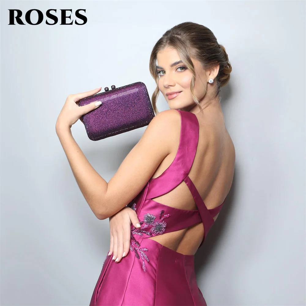 ROSES-vestido de noche largo con lentejuelas bordadas, traje de fiesta con cuentas, Estilo Vintage, fucsia