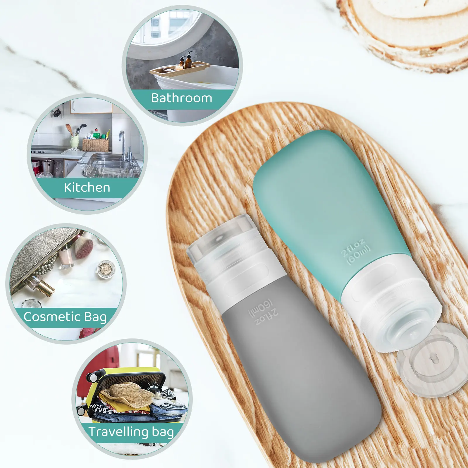 

Набор из 4 многоразовых силиконовых дорожных флаконов с откидной крышкой для туалетных принадлежностей, кремов и уходовых средств – удобно брать с собой в дорогу