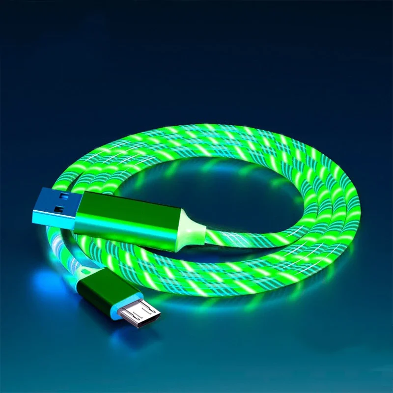 Flow Leuchtendes USB-Typ-C-Kabel 3A Schnelllade-Datenkabel für Samsung Xiaomi OPPO Huawei IPhone Ladegerät Micro-USB-Draht-LED-Kabel