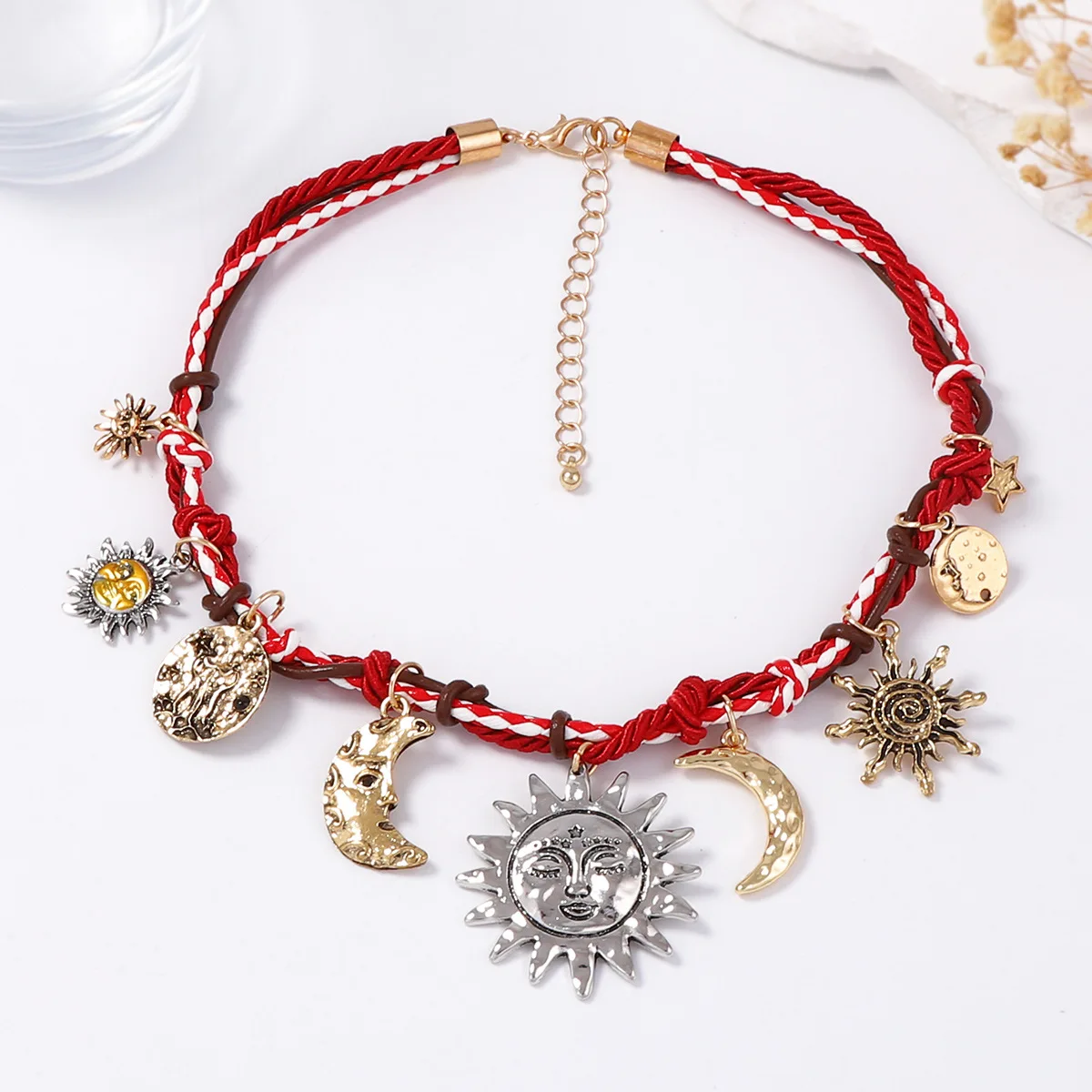 

ZAA Vintage Metal Moon Star Pendant Necklace Handmade Woven Choker 2025 Trend Personalized Prom Party Accessories