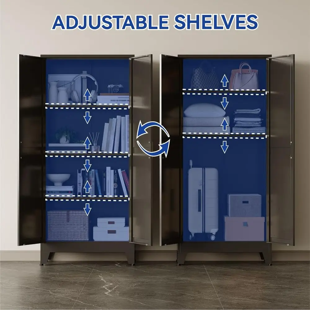 خزانة تخزين معدنية بطول 61 بوصة مع 3 أرفف قابلة للتعديل وأبواب الحظيرة، وخزانة على طراز المزرعة للمرآب والمطبخ والمخزن #5