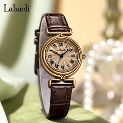 Classic Roman Numerals Watch for Women Quartz Wristwatch Luxury Ladies Clock Brown Black Leather Strap Elegant White Dial Reloj