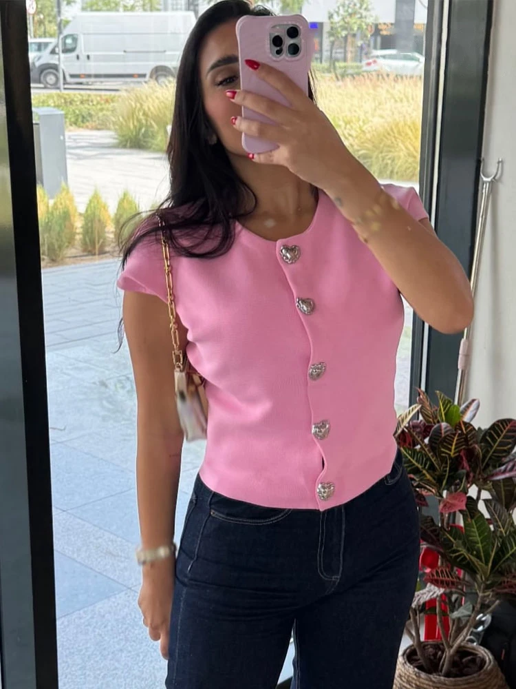 

HH Women's Summer Chic Slim Sweater Tops Solid Single-Breasted Tops Female New Fashion Knitted Sleeveless O-Neck Tops