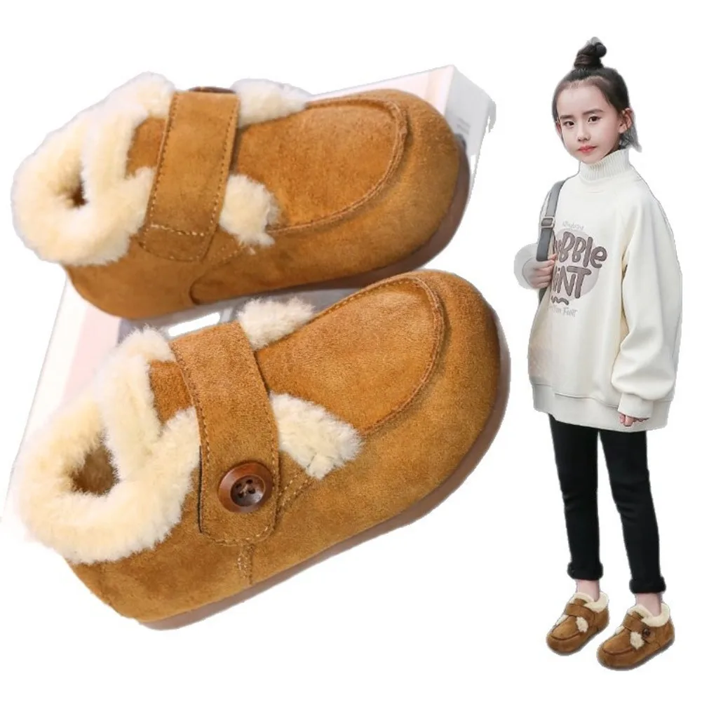 Bottines d'hiver en polaire pour filles, chaussures chaudes et souples, antidérapantes, en coton, courtes de neige décontractées pour enfants de 3 à 13 ans, 2025