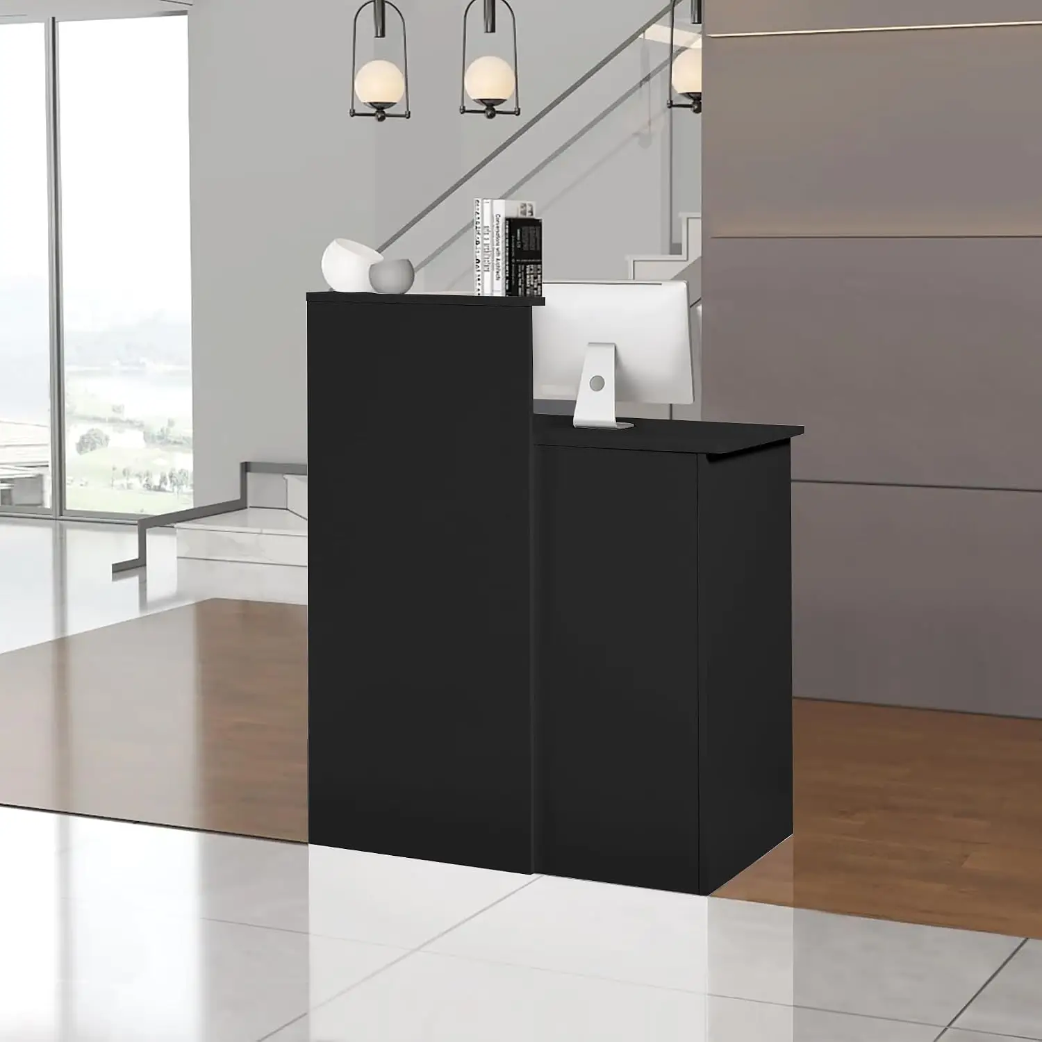 Reception Desk with Counter,Small Front Desk with Two Lockable Drawers,Cable Management Holes,Counter Table for, Customized