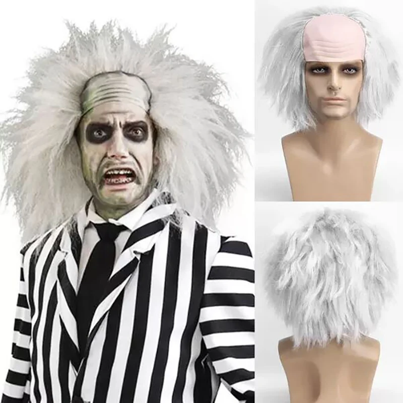 10-Inch Cosplay Synthetic Hair, Yin-Yang Mage, Beetle, Green Clown, Curly Hair, Halloween Party Stage Performance, Bald Wig