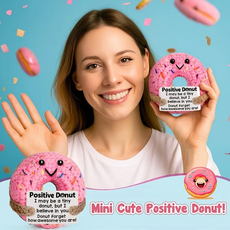 1개 크로셰 포지티브 도넛 공룡 미니 장식품 감정 카드 포함 창의적인 책상 장식 & 발렌타인데이 장난감
