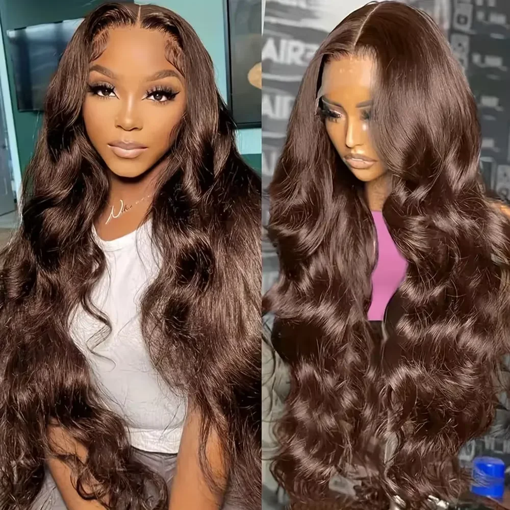 

34-дюймовые шоколадно-коричневые 13x4 HD парики из натуральных волос на кружеве, предварительно выщипанные бразильские объемные волны, бесклеевые кружевные фронтальные парики для женщин