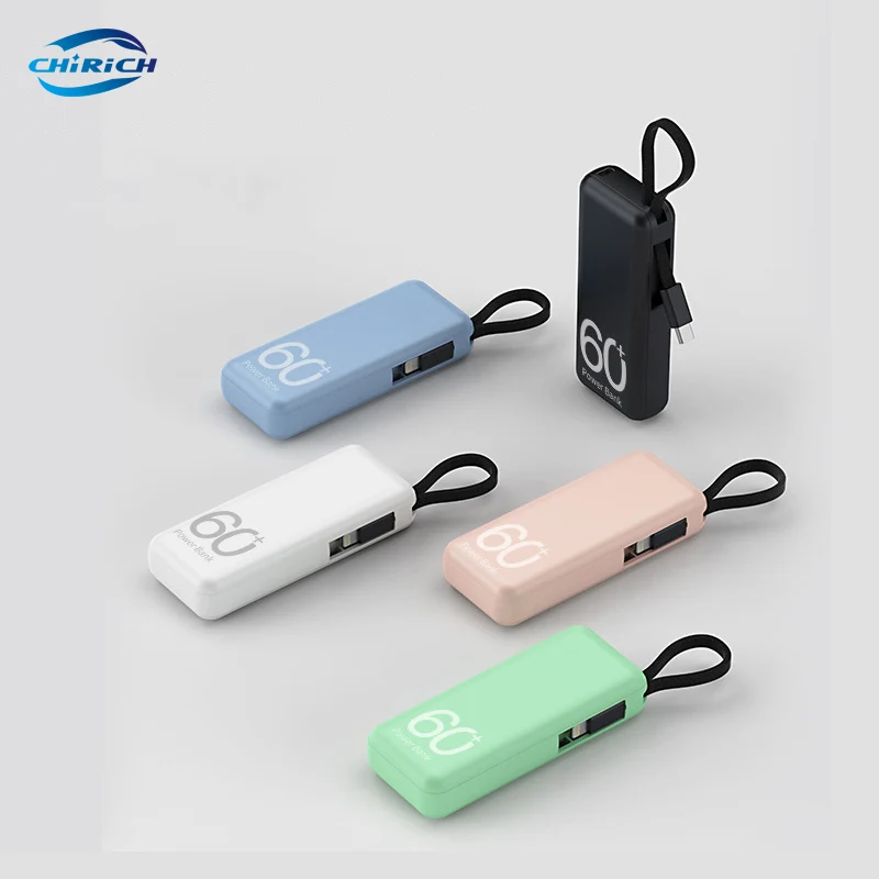 Mini Power Bank 5000mAh Built-in Type-C Lightning Cable Powerbank Fast Charger Portable Spare Battery for iPhone Samsung Xiaomi