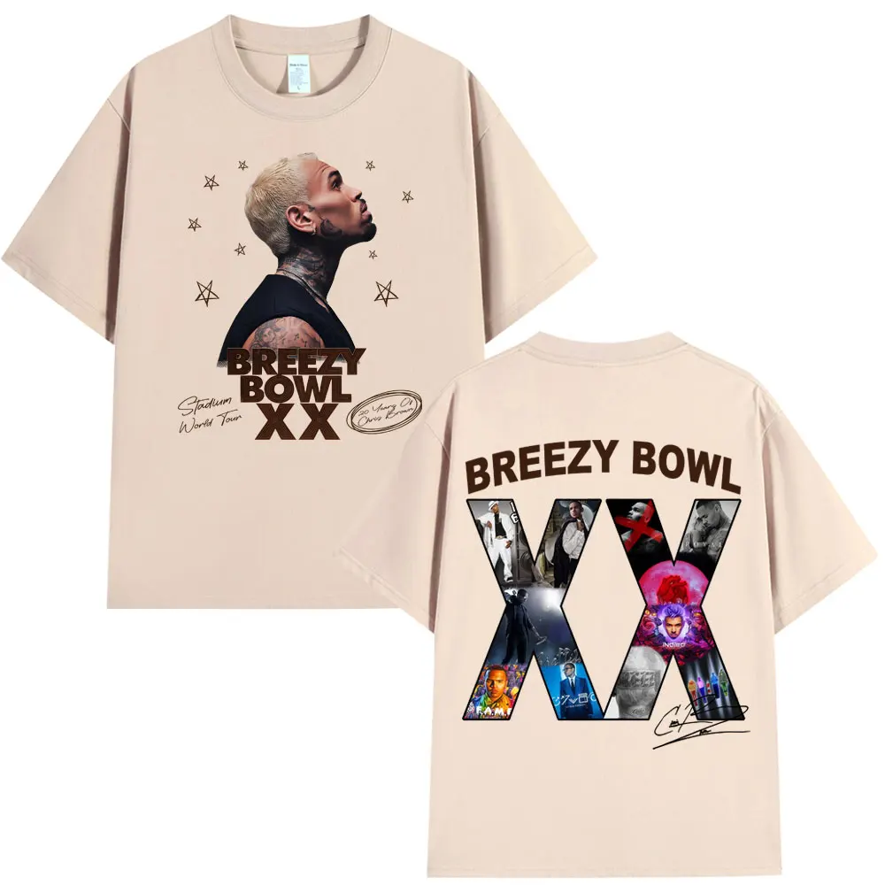 

Крис Браун Breezy Bowl XX 2025 Футболка для концертного тура Мужская и женская модная футболка в стиле хип-хоп Мужская хлопковая повседневная футболка большого размера Топы