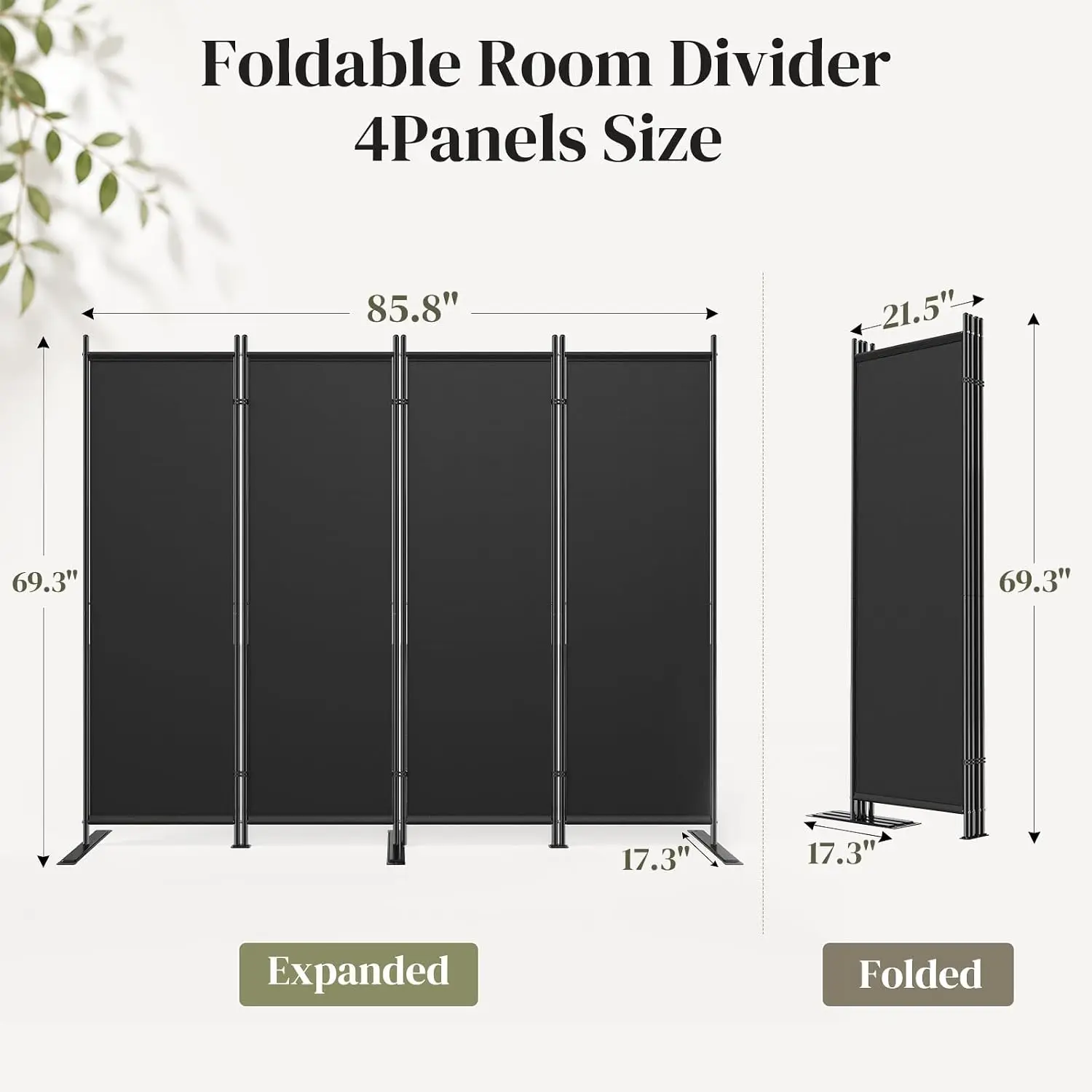 4 Panel Room Divider 6FT Tall Folding Privacy Screen,Black, Customized