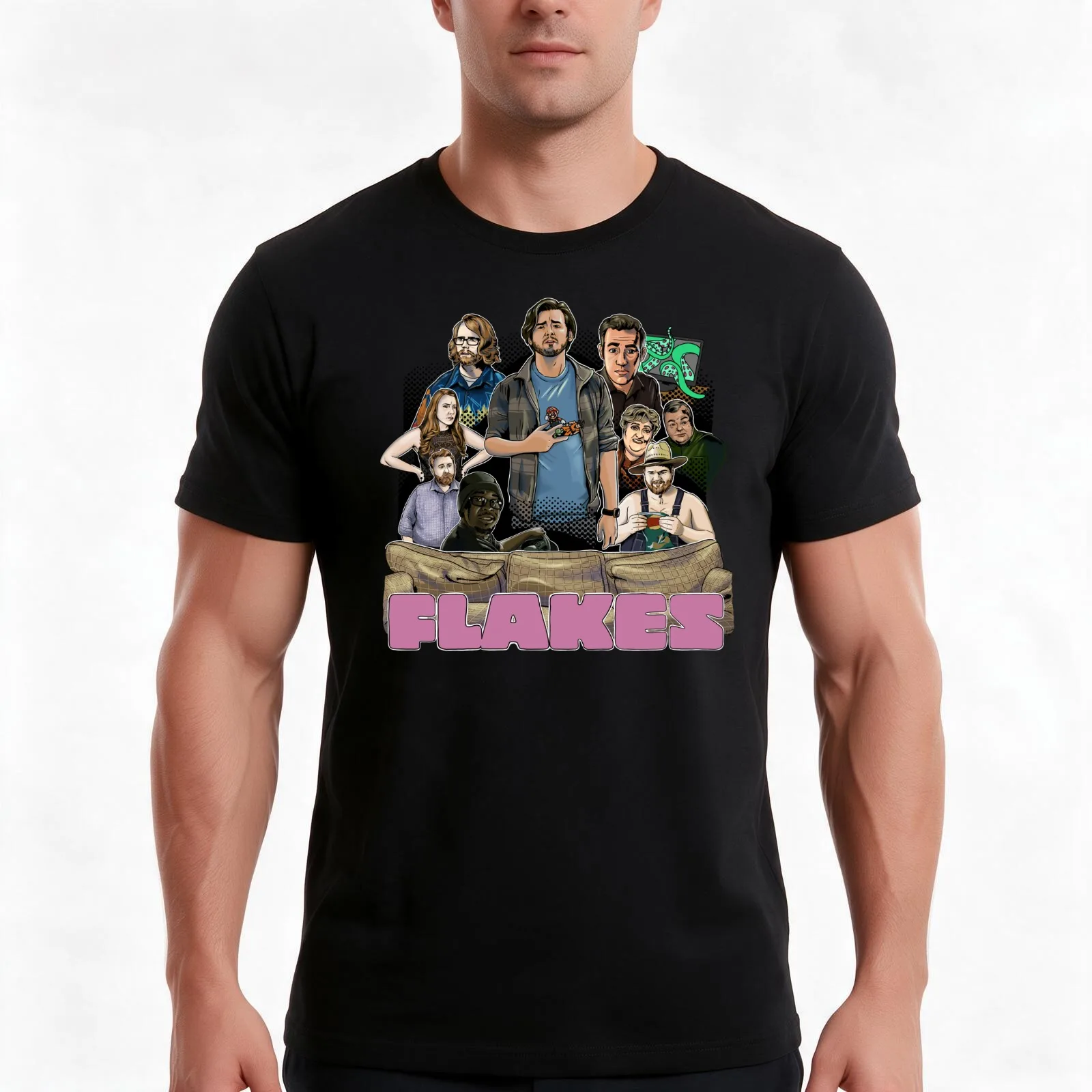 FLAKES - fan design by Ra Vashtar T-Shirt, Summer Casual Cotton Tee, Oversized Streetwear Tops, Vintage Graphic Print